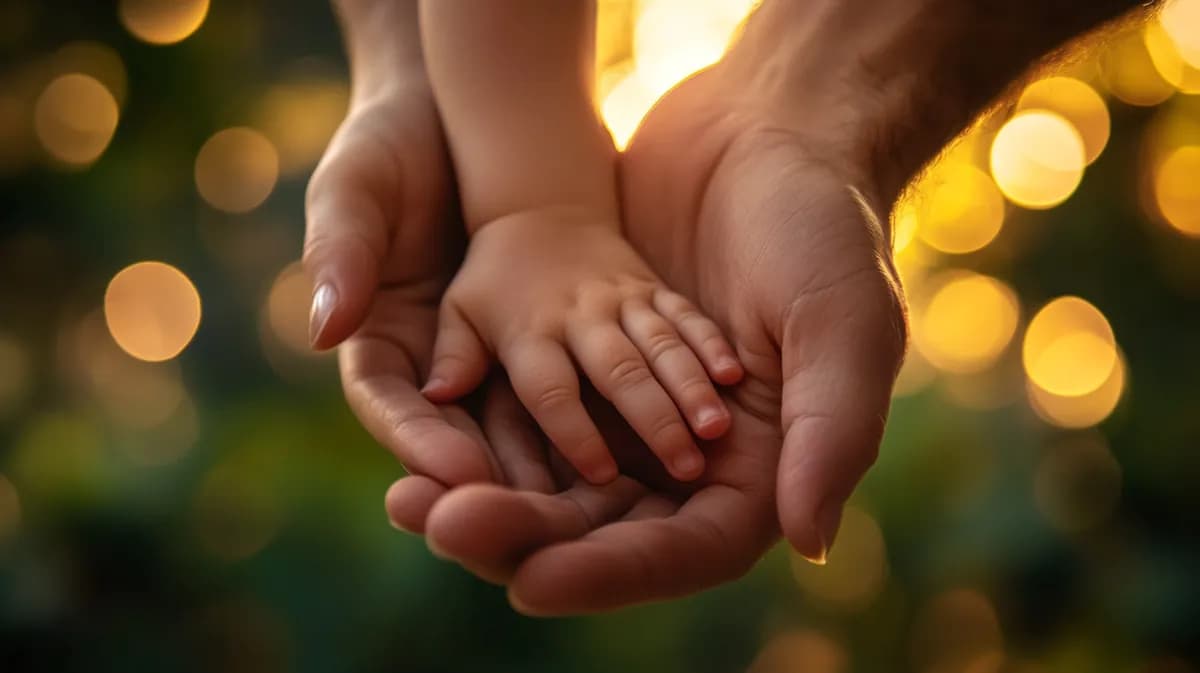 Roditeljske ruke nežno drže dečje ruke