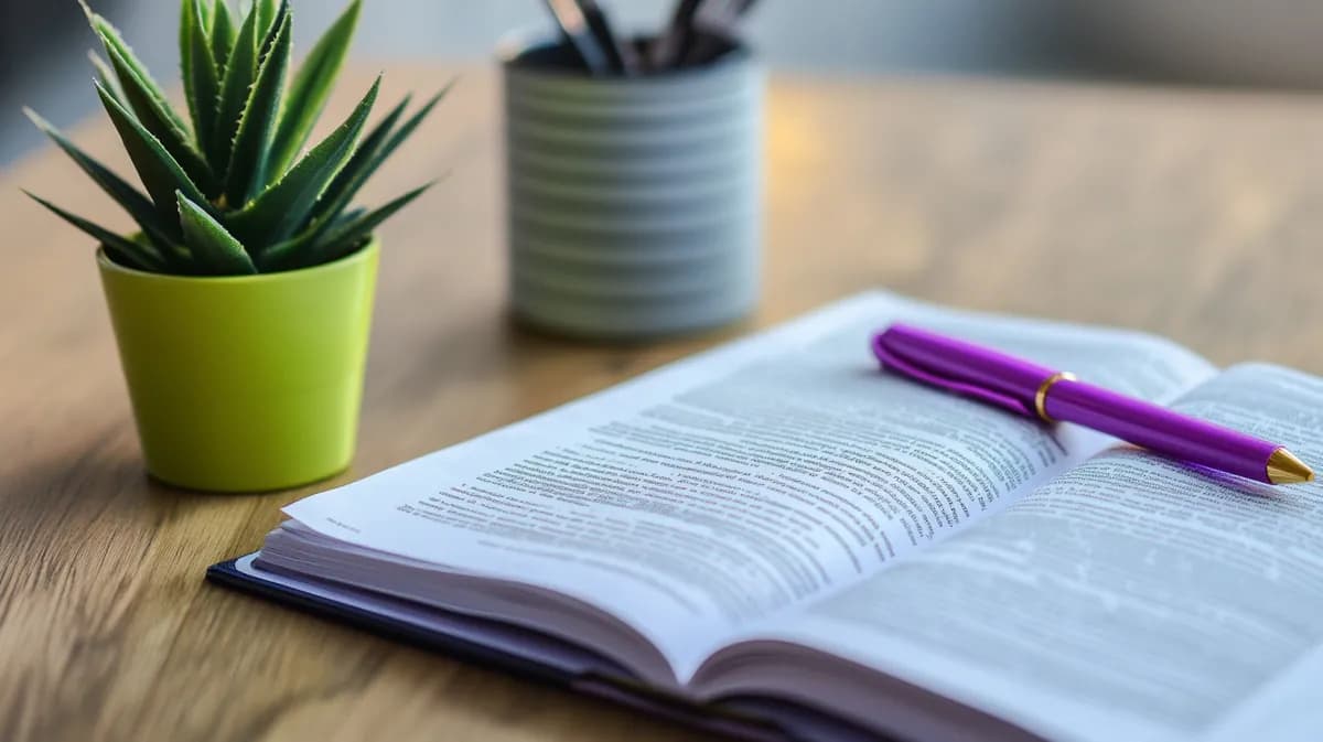 Pravni tekst sa ljubičastom olovkom i biljkom