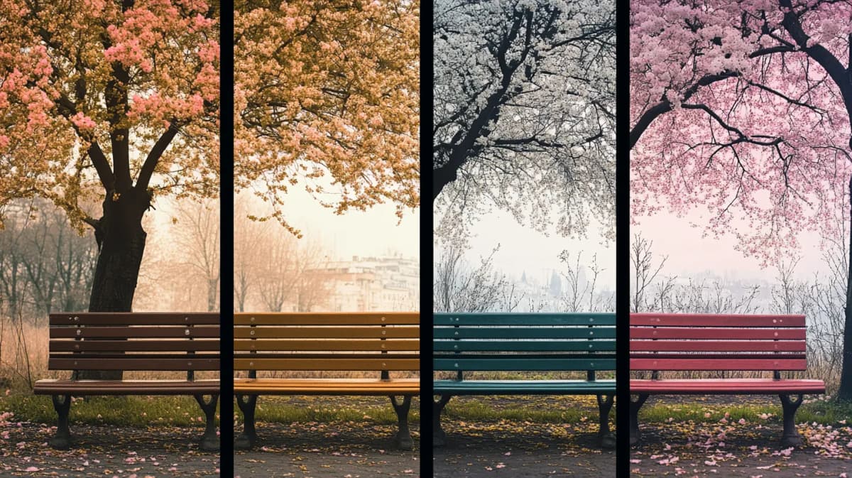 Četiri godišnja doba na istoj klupi u parku