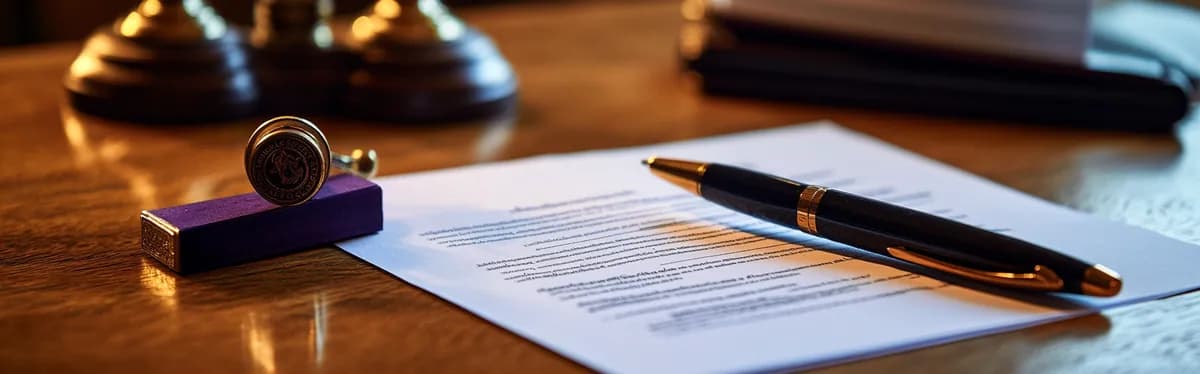 Notarski pečat i potpisan dokument na stolu