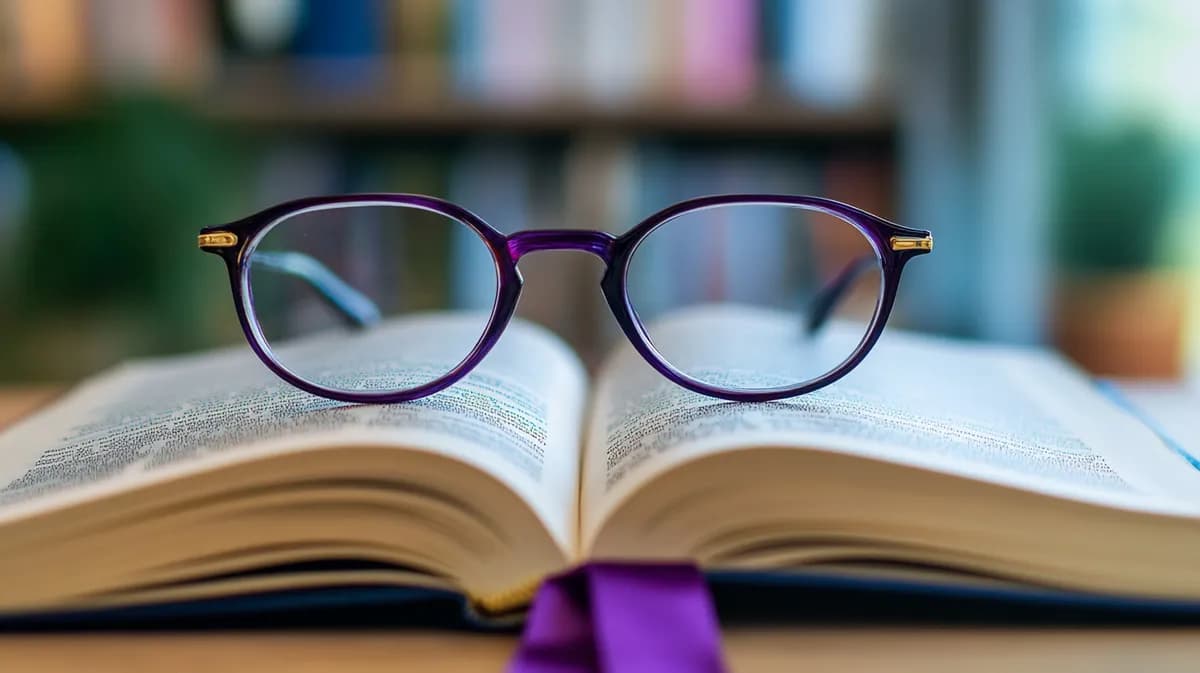 Otvorena pravna knjiga sa naočarima i ljubičastim obeležavačem