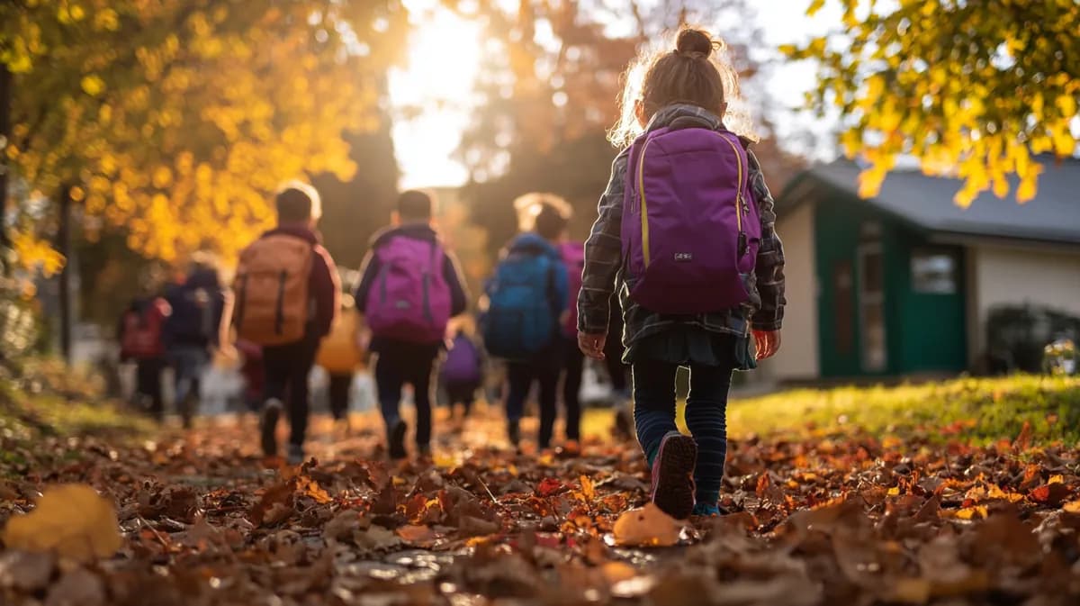 Deca sa rančevima idu u školu ujutru